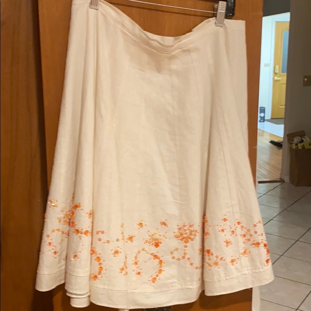 EUC linen off white sequin flare skirt